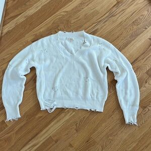 White distressed fall sweater